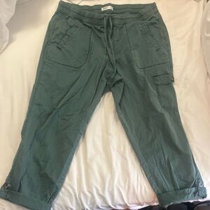 Casual Drawstring Utility capris Green